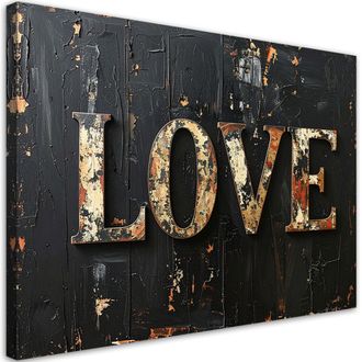 Feeby Cuadro Sobre Lienzo, Cartel De Amor Estilo Retro Sobre Fondo Negro, 120x80