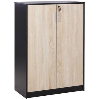Beliani Armadietto moderno a 2 porte e 3 ripiani con chiusura a chiave in legno chiaro e nero Zehna