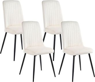 Beliani Conjunto De 4 Sillas De Comedor Tapizado De Terciopelo Estilo Escandinavo Moderno Sin Reposabrazos Patas De Hierro Negras Blanco Crema Kirby