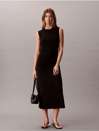 Calvin Klein Womens Refined Jersey Gathered Dress - Black - XL