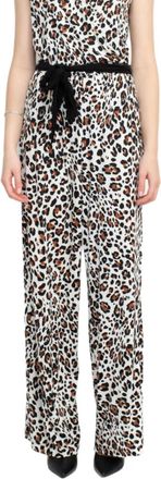 Emma & Michele Elastic Waist Tie Animal Print Ity Jumpsuit In Brown Black