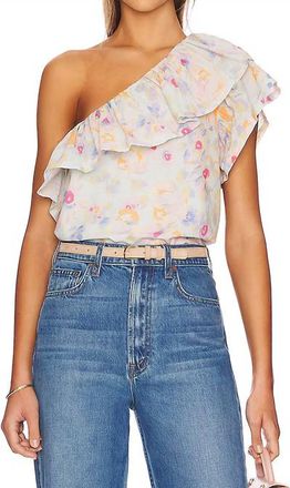 Something Navy One Shoulder Ruffle Top In Blue Combo