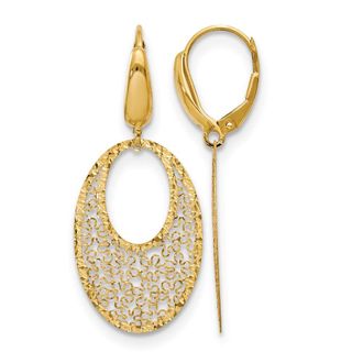 Diamond2Deal 14K Yellow Gold Textured Floral Drop Dangle Earrings