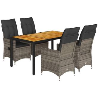 vidaXL Set Comedor De Jard&iacute;n 5 Piezas Con Cojines Rat&aacute;n Sint&eacute;tico Gris