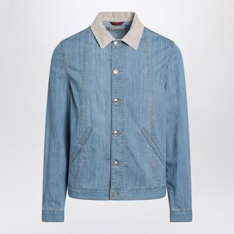 Brunello Cucinelli Denim Jacket With Suede Collar