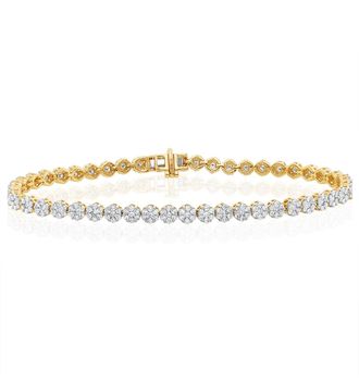 The Diamond Store 3ct Cluster Lab Diamond Tennis Bracelet H/Si Set in 9K Yellow Gold