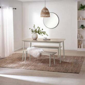 Furniturebox Lynton Large White & Light Grey Wooden Dining Table & 2 Benches