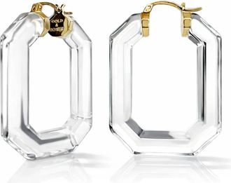 Gold & Honey Womens Emerald Gem Lucite Hoop Earrings In Clear