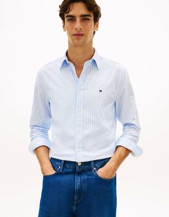 Tommy Hilfiger Mens Tommy Hilfiger Flex Poplin Gingham Mens Long Sleeve Shirt - Sweet Blue/Check - Sweet Blue Check - Size: 42/Regular