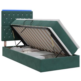 vidaXL Letto Con Contenitore Led E Materasso Verde Scuro 100 X 200 Cm Vidaxl