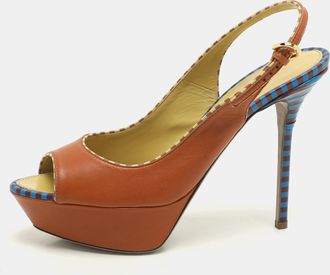 Sergio Rossi Brown Leather Platform Slingback Pumps
