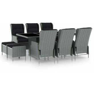 vidaXL Set Comedor Jard&iacute;n 9 Pzas Y Cojines Rat&aacute;n Sint&eacute;tico Gris Claro Vidaxl