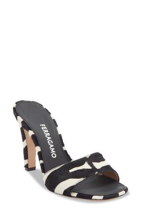 Ferragamo Tatiana Slide Sandal in Kasba Bianco/Nero Calf Hair at Nordstrom, Size 10.5