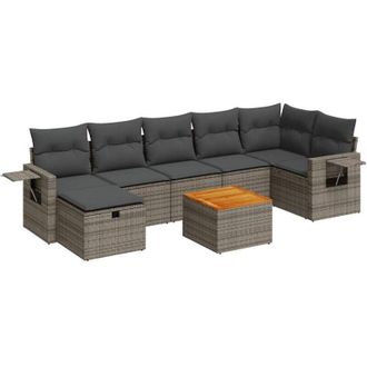 vidaXL Set De Sof&aacute;s De Jard&iacute;n Y Cojines 8 Piezas Rat&aacute;n Sint&eacute;tico Gris Vidaxl