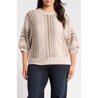Wit & Wisdom Striped Dolman Sleeve Sweater in Oatmeal/oyster Mushroom at Nordstrom, Size 3X