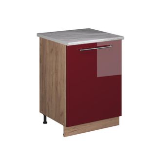 Vicco Mueble Bajo De Cocina Fame-line, Rojo Burdeos Alto Brillo/roble Dorado, 60 Cm 1 Puerta Con Encimera, Vicco