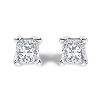 House of Brilliance 925 Sterling Silver 1/4 Cttw Princess-Cut Diamond Solitaire Stud Earrings at Nordstrom