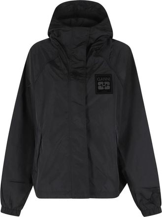 Ganni Light Jackets, female, Black, Size: 2XS/XS Nylon Jacket