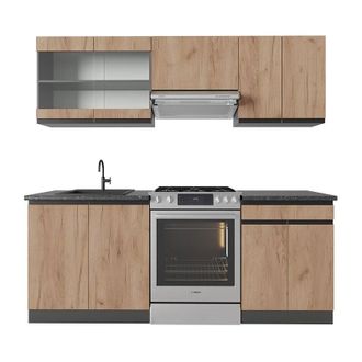 Vicco Mueble de cocina R-Line, Oro power roble/antracita, 200 cm Forma de j