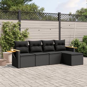 vidaXL Set De Muebles De Jard&iacute;n 5 Pzas Y Cojines Rat&aacute;n Sint&eacute;tico Negro Vidaxl
