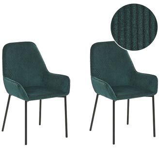Beliani Beliani - Conjunto De 2 Sillas De Comedor Tapizadas En Pana Verde Con Patas Negras Estilo Retro Glamour Loverna