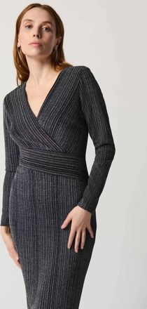 Joseph Ribkoff Wrap Dress With Stripe Print In Black/silver