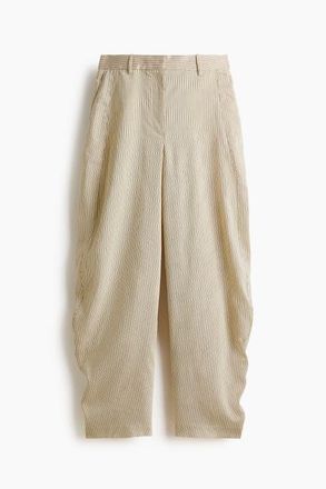 H&M Linen-blend Barrel Trousers in Beige/striped at Nordstrom, Size 10