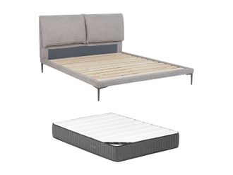 Vente-Unique Cama 160 x 200 cm - Tela - Gris moteado + Colch&oacute;n - RIMOTA