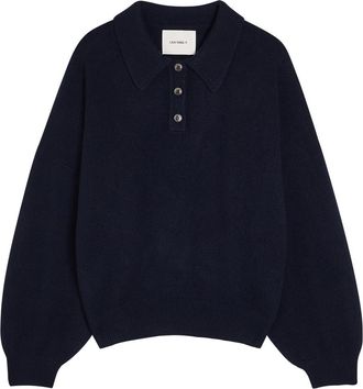 Lisa Yang Etta Cashmere Polo Jumper - Navy - 2 (UK 12-14 / M-L)