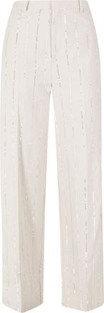 Isabelle Blanche Ecru Sequins-Striped Zippered Cotton Wide-Leg Pants