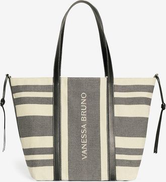 Vanessa Bruno Gestreifter Canvas- und Leder-Shopper Cabas XL