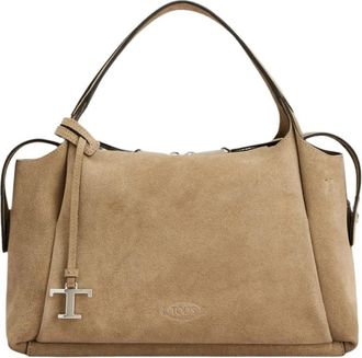 Tod's T Timeless Pendent Tote - Dames - Handtassen - Beige - ONE Size - Su&egrave;de - Tassen