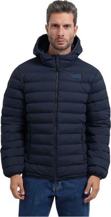 Emporio Armani Gewatteerd jack met logo en capuchon - Heren - Jassen - Blauw - Maat: L Leer