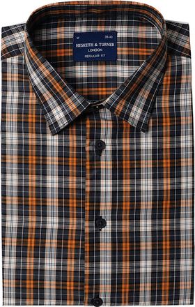 Generic Mens Short Sleeve Casual/Formal Checked Shirts by Hesketh and Turner (as8, Alpha, xx_l, Regular, Regular, Orange, Blue and White)