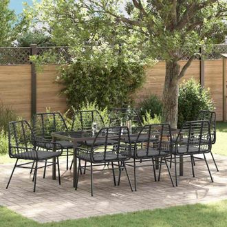 vidaXL Conjunto De Comedor De Jard&iacute;n 9 Pcs Negro Rat&aacute;n Sint&eacute;tico Vidaxl