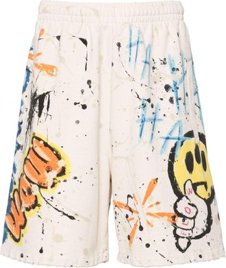 Barrow graffiti-print cotton track shorts - unisex - Cotton - M - Neutrals