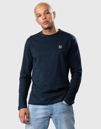 Belstaff Mens Belstaff Long Sleeved Logo Patch T-Shirt - Dark Ink - Navy - Size: 40