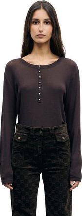 Gerard Darel Balie Long Sleeve Button Detail T-Shirt in Brown at Nordstrom, Size X-Large/xx-Large