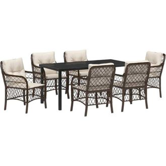 vidaXL Conjunto De Comedor De Jard&iacute;n Con Coj&iacute;n 7 Pcs Marr&oacute;n Polirat&aacute;n Vidaxl