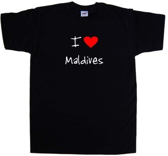 Tee Tree Designs I Love Heart Maldives Black T-Shirt (White & Red Print)-Large