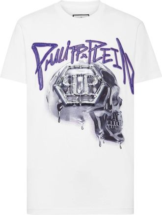 Philipp Plein Tops, Heren, Wit, XL, Katoen, T-Shirt Ronde Hals Skull
