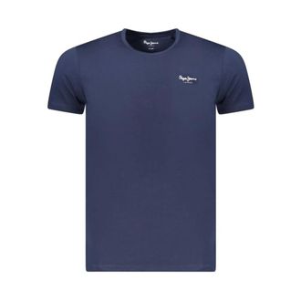 Pepe Jeans London Tops, Heren, Blauw, M, Katoen, Crew Neck Effen T-shirt