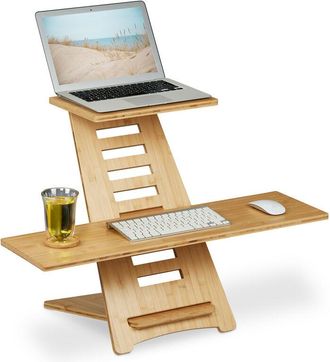 Relaxdays Relaxdays - Standing Desk Extension Desk, Bamboo, 2 Shelves, Height Adjustable, Laptop Standing Desk Attachment, Natural