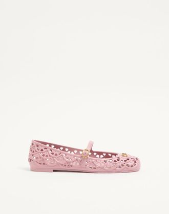 Valentino Garavani Ondette Rubber Ballerina with Scallop Pattern 05mm Woman PINK 36