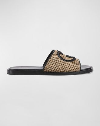 Gucci Men & apos;s Interlocking G Leather Slide Sandals