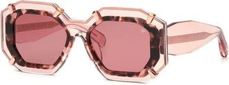 Philipp Plein Philipp Plein Sunglasses Geometric Full Rim, Pink/havana Frame And Pink Lens Spp098V0D48