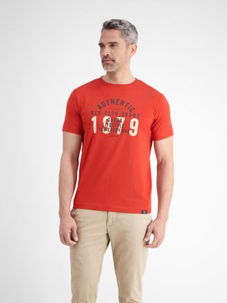 Lerros T-Shirt LERROS Unifarbenes T-Shirt mit Print, Herren, Gr. XXL, rot (scandinavian rot), 100% Baumwolle, Rundhals, Shirts T-Shirt