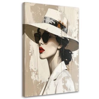 Feeby Cuadro En Lienzo Elegante Mujer Con Sombrero En Composici&oacute;n Beige 80x120