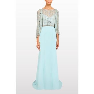 Jenny Packham Wanderlust Embellished-Details Maxi Dress in Crystal Aqua at Nordstrom, Size 10 Uk