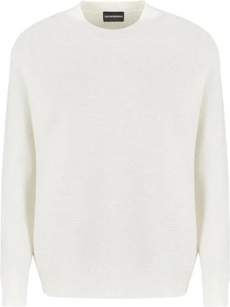 Emporio Armani Witte Crew Neck Wollen Trui - Heren - Ronde hals truien - Wit - XL - Wol - Truien & Vesten